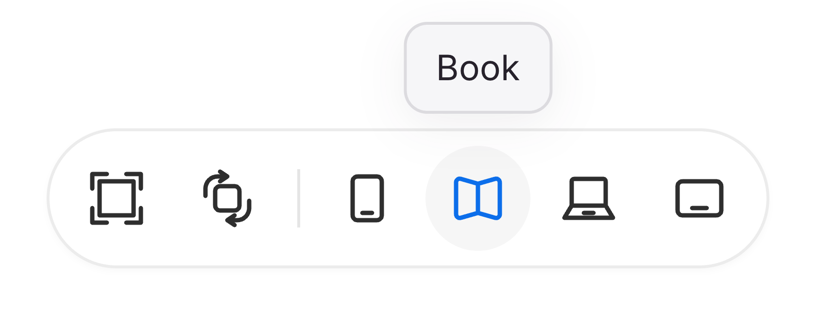 The existing bottom toolbar, with Book selected beside Cover, Tabletop and Open.